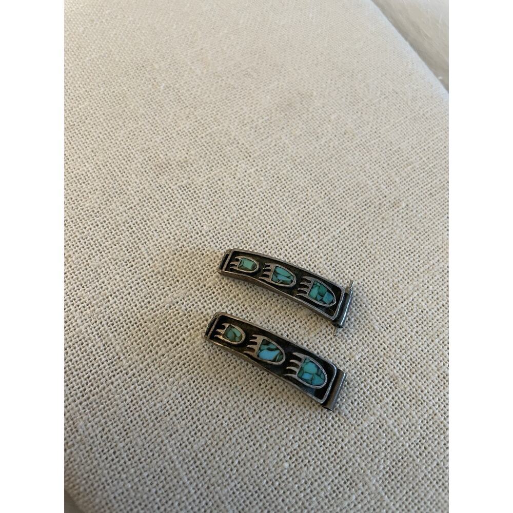 Vintage Old Pawn Bear Claw Paw Silver Watch Tips Turquoise